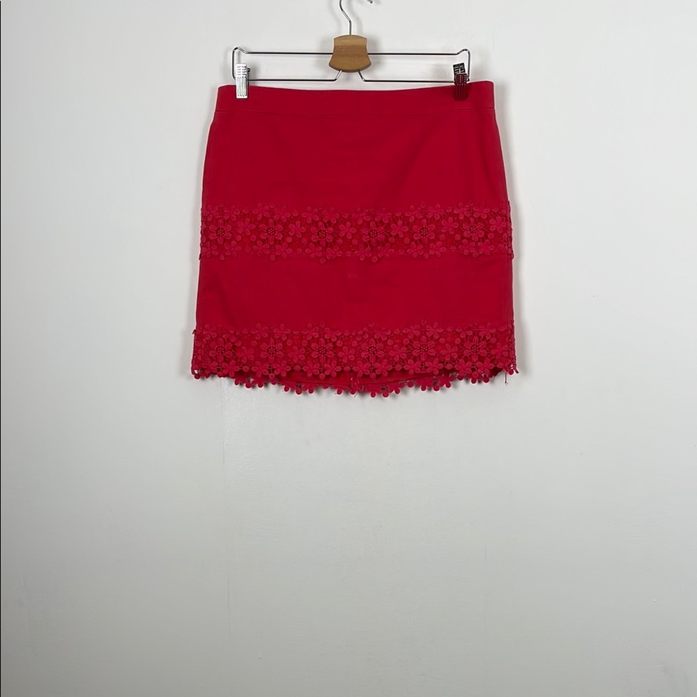 J Crew Factory Cotton Elegant Scalloped Red Floral Lace Women's 10 Casual Skirt